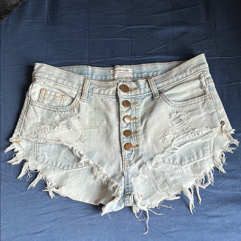 One Teaspoon Blue Distressed Jean Shorts Vintage Style